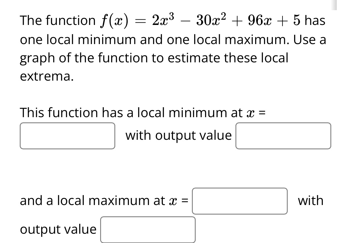  The function f(x) = 2x3 - 30xc2 + 96x + 5