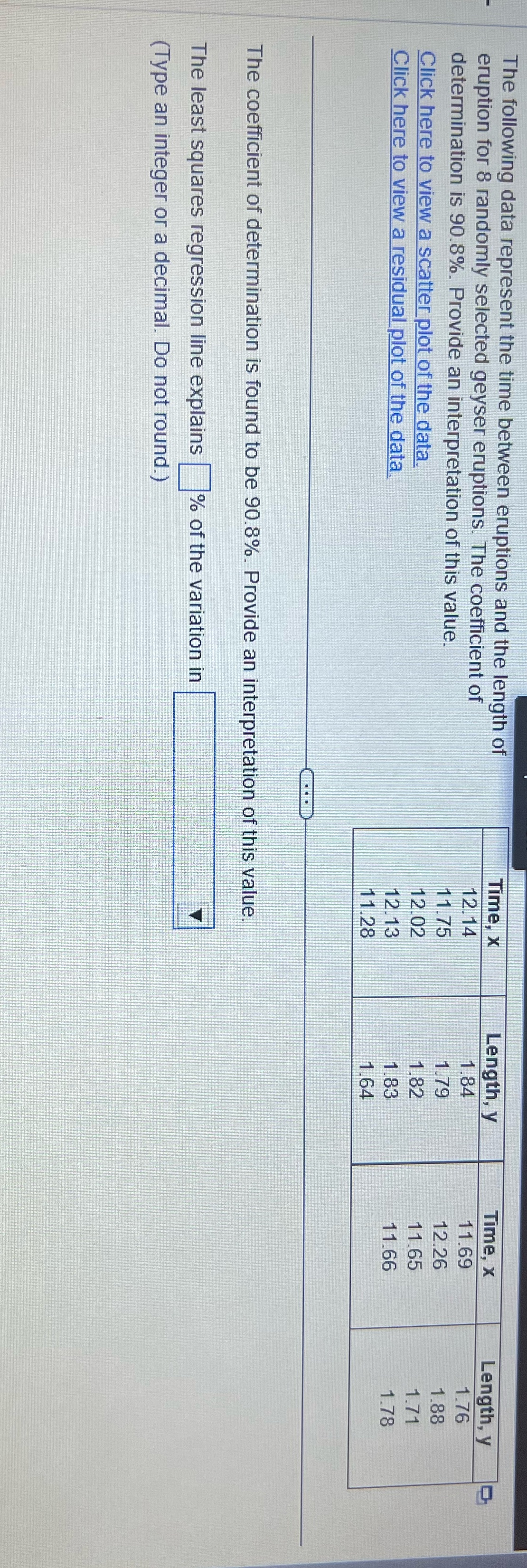 5 The following data represent the time between eruptions and the length