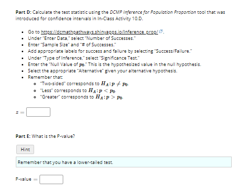 Part D: Calculate the test statistic using the DCMP Inference for
