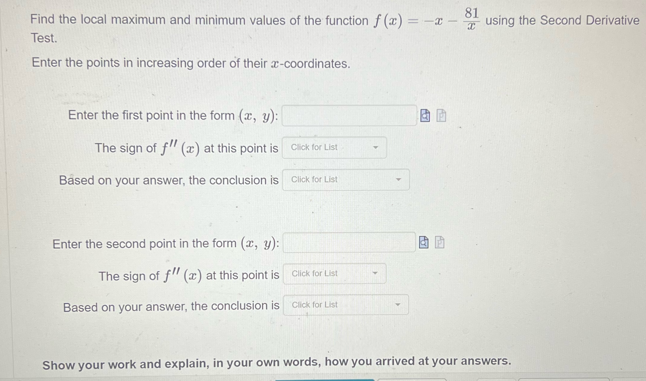  Find the local maximum and minimum values of the function f