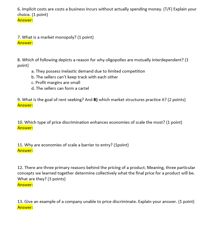 the following is not a characteristic of perfect competition: [1 point} a.