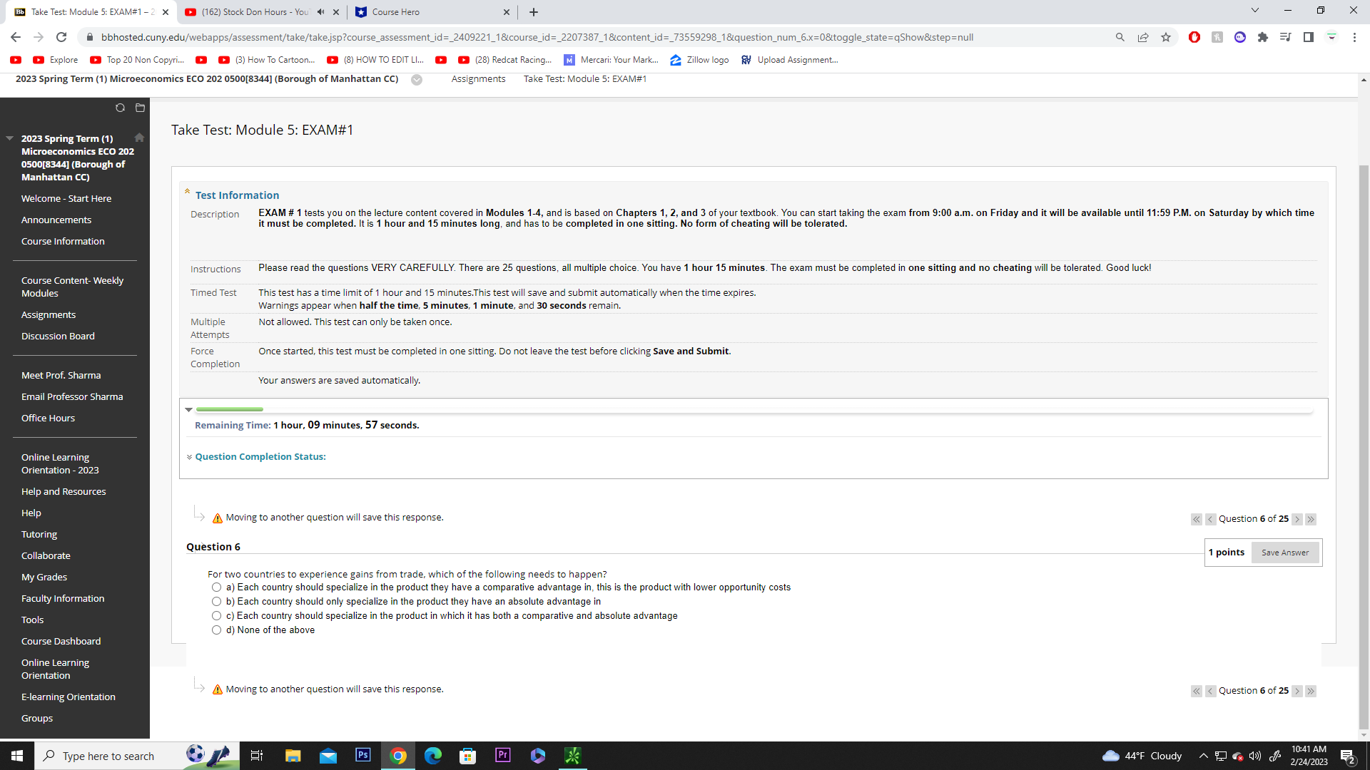 Bb Take Test: Module 5: EXAM#1 -2 x (162) Stock Don