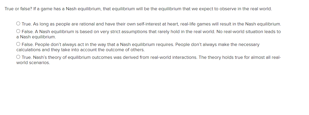 True or false? lfa game has a Nash equilibrium, that equilibrium