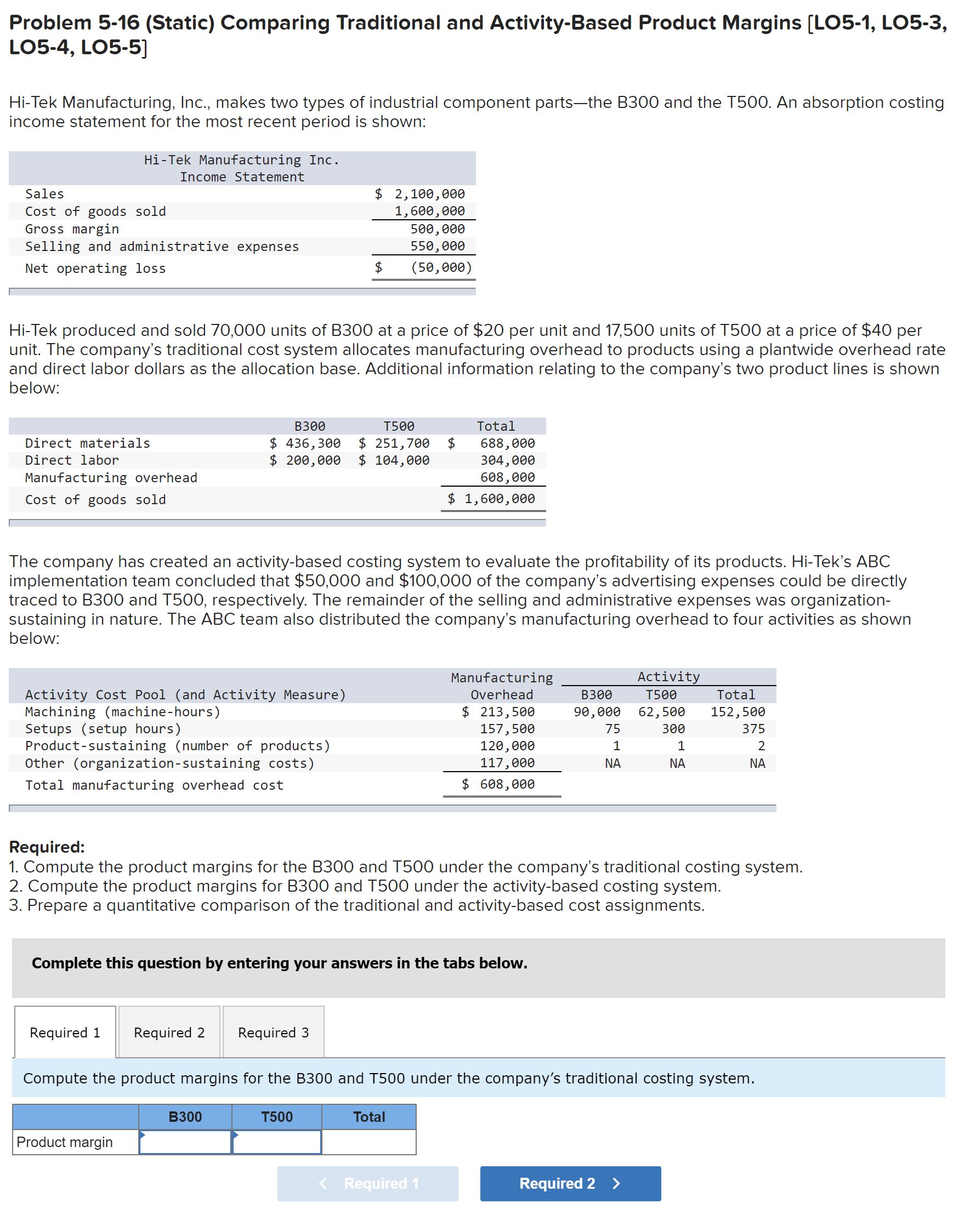  Problem 5-16 (Static) Comparing Traditional and Activity-Based Product Margins [L05-1, L05-3,