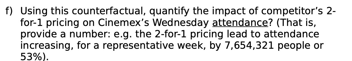 pricing on Cinemex's Wednesday attendance? (That is, provide a number: e.g. the
