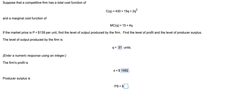 Suppose that a competitive firm has a total cost function of