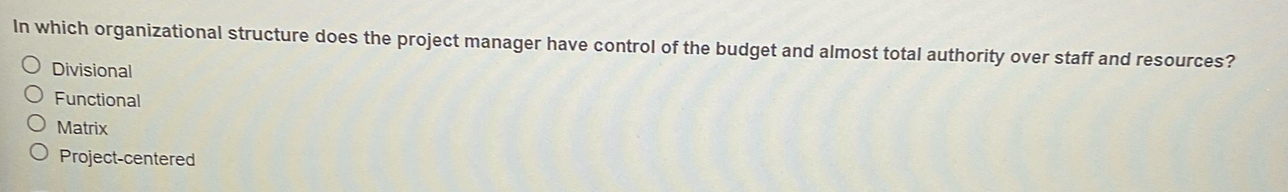 In which organizational structure does the project manager have control of