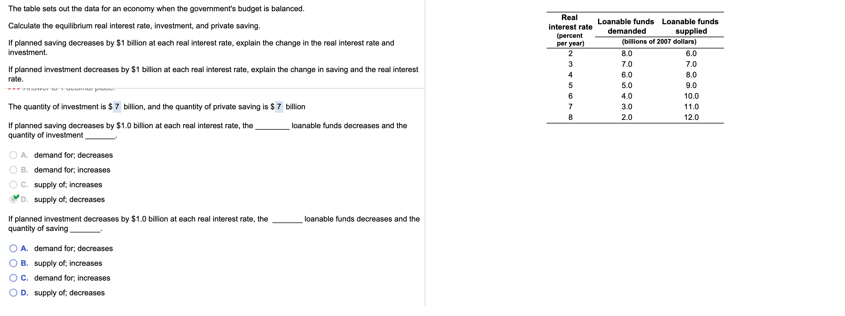 Need Help The table sets out the data for an economy when