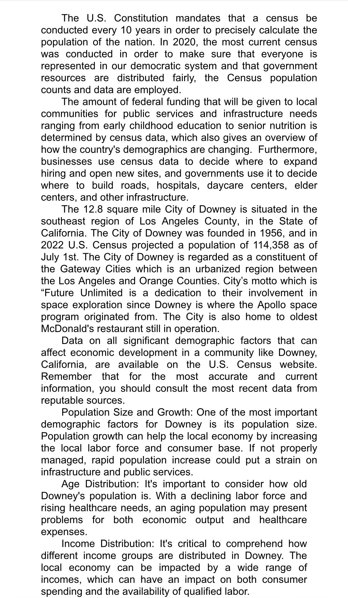 2020, the most current census was conducted in order to make sure