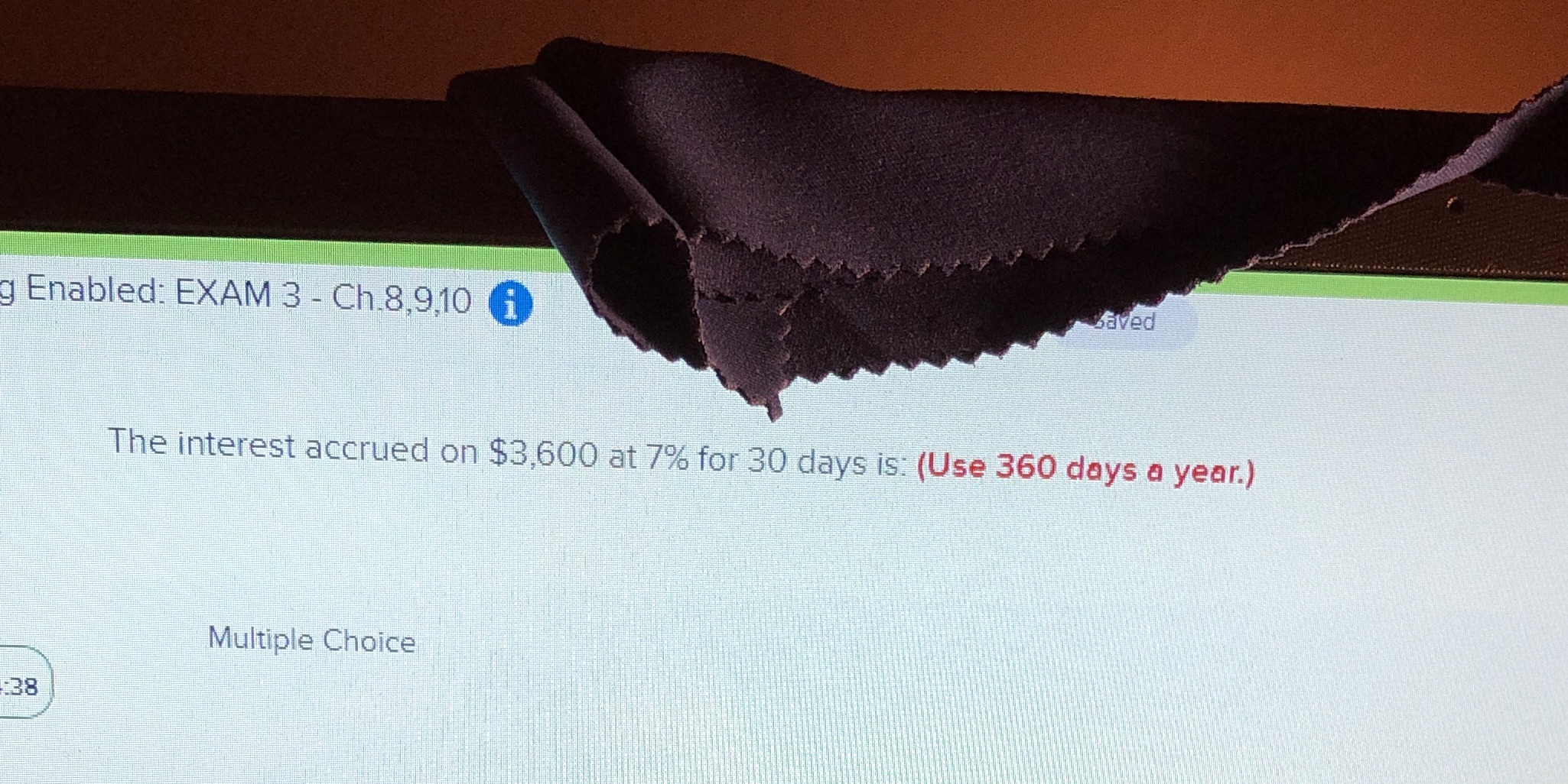 $3,600 at 7% for 30 days is: (Use 360 days a year.)