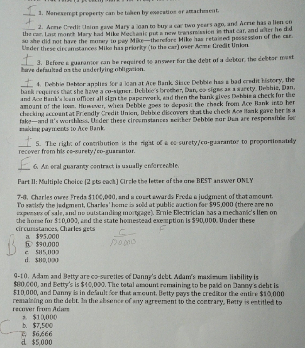 please check this practice test for me 1. Nonexempt property can be