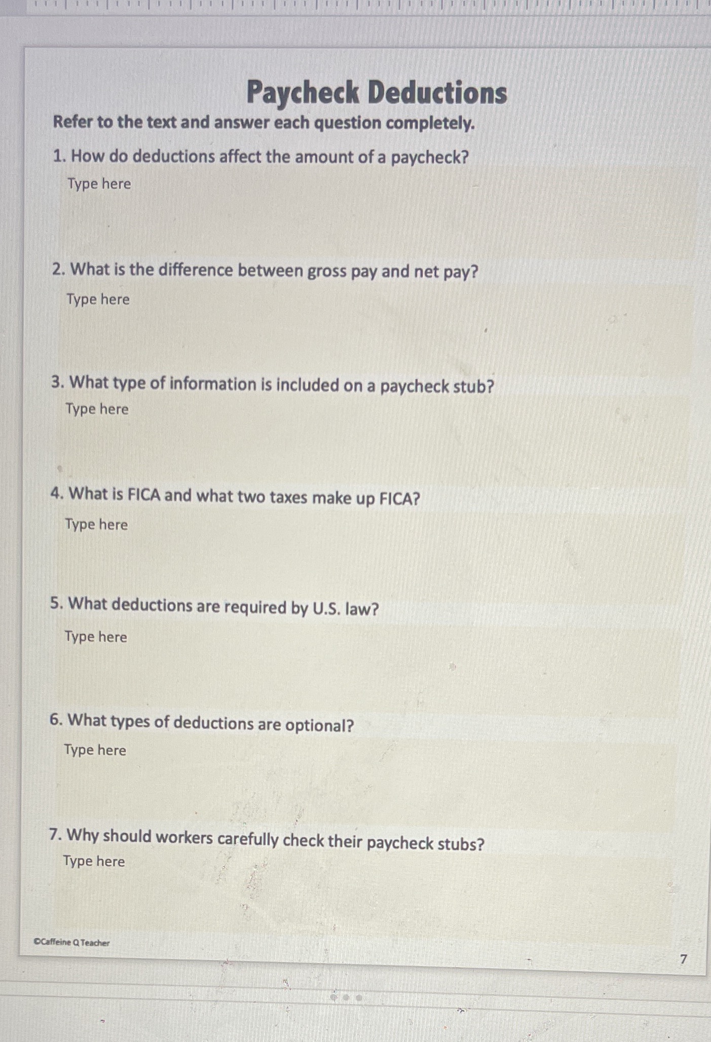 PLEASE HELP Paycheck Deductions Refer to the text and answer each question