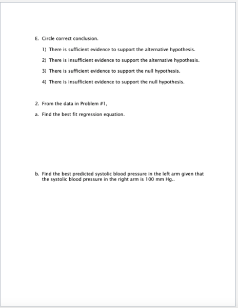 2. From the data in Problem #1. a. Find the best fit