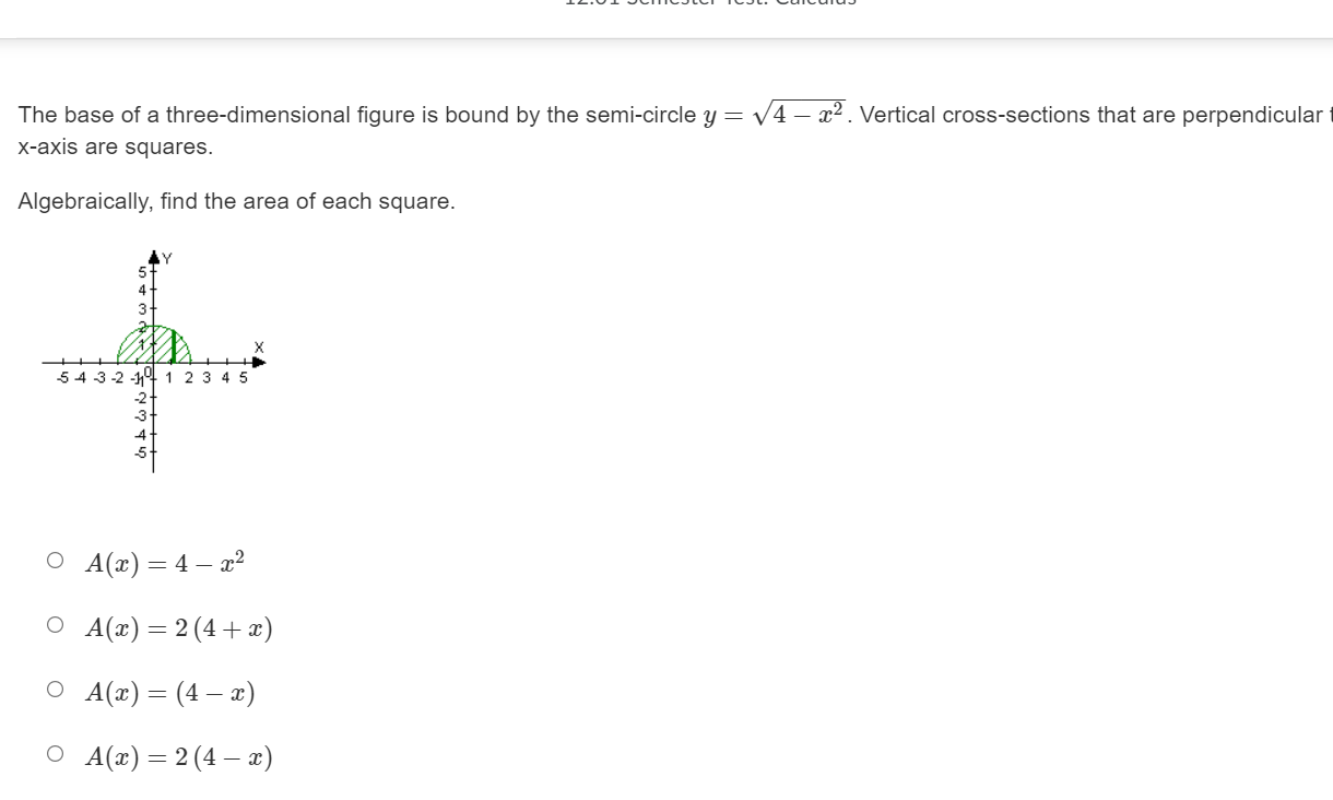 = 5 (4 +x) O A(x) = 5 (4 -2) O A(a)
