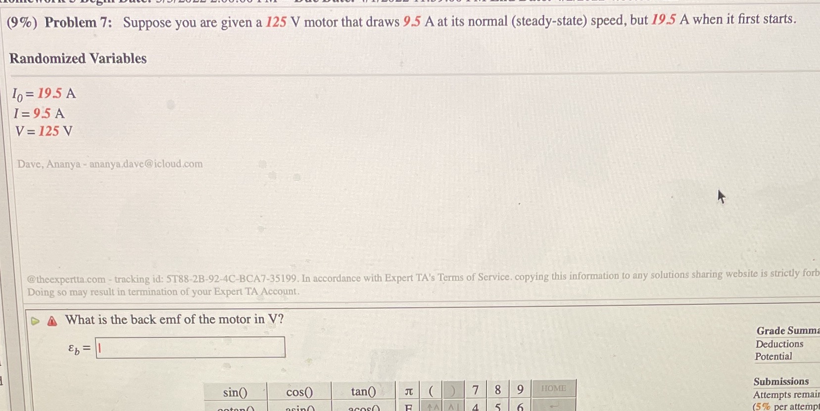  (9%) Problem 7: Suppose you are given a 125 V motor
