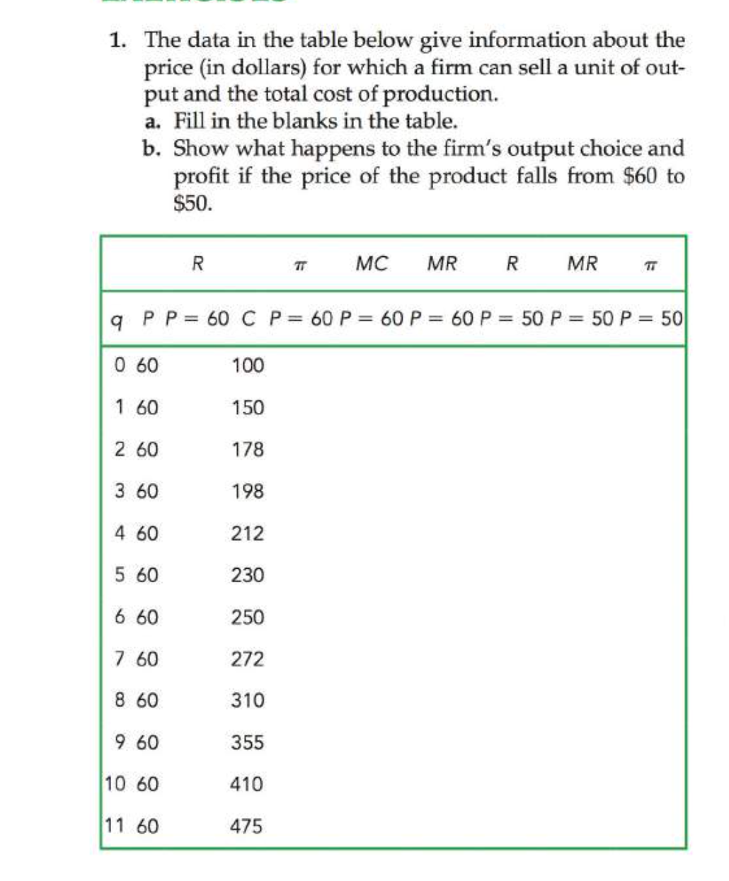 1. 3. Use the same information as in Exercise 1. a. Derive