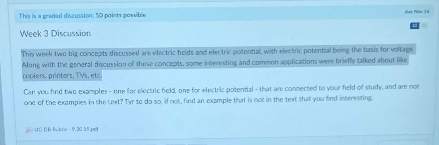 This is a graded discussion: 50 points possible due Nov 16