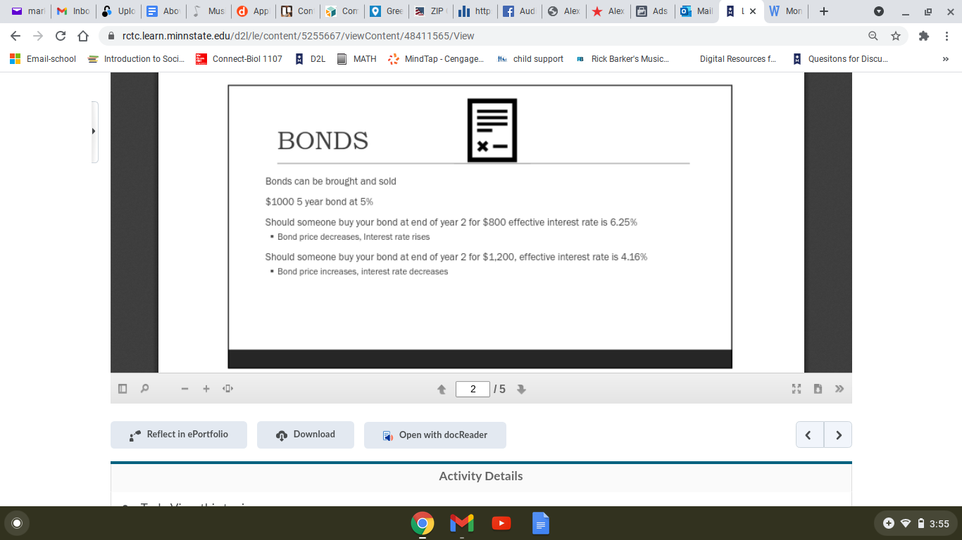 $1,000 and get $50 interest payment each year for 5 years. End