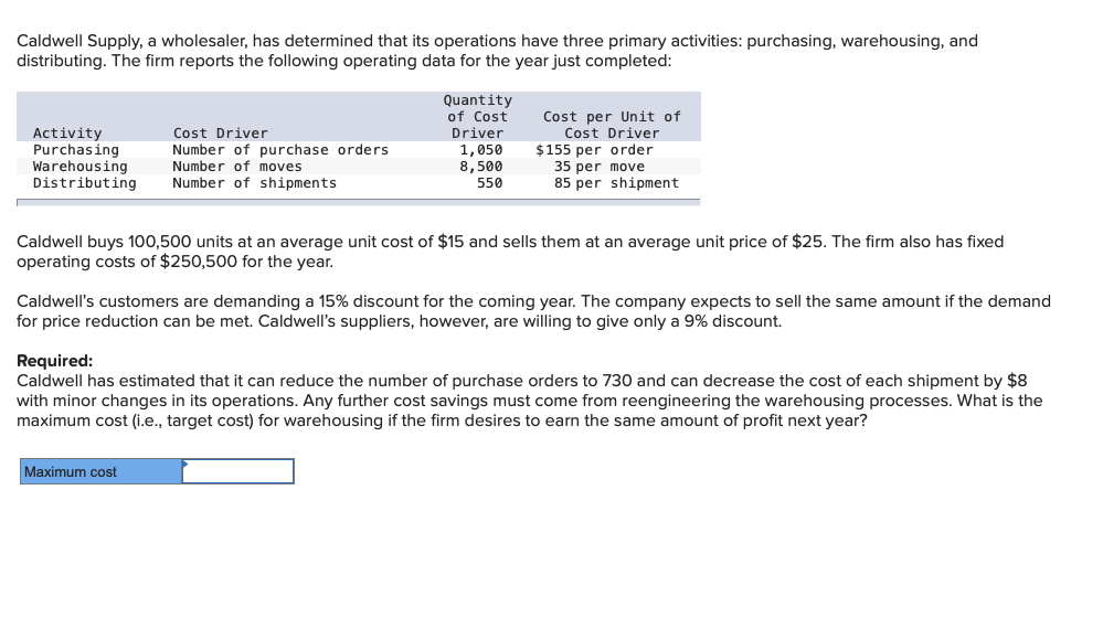 Can I get some help with this Caldwell Supply. a wholesaler. has
