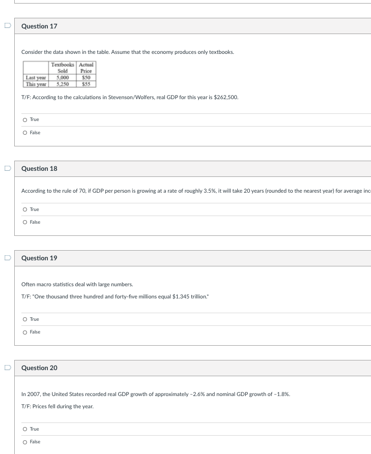  D Question 17 Consider the data shown in the table. Assume