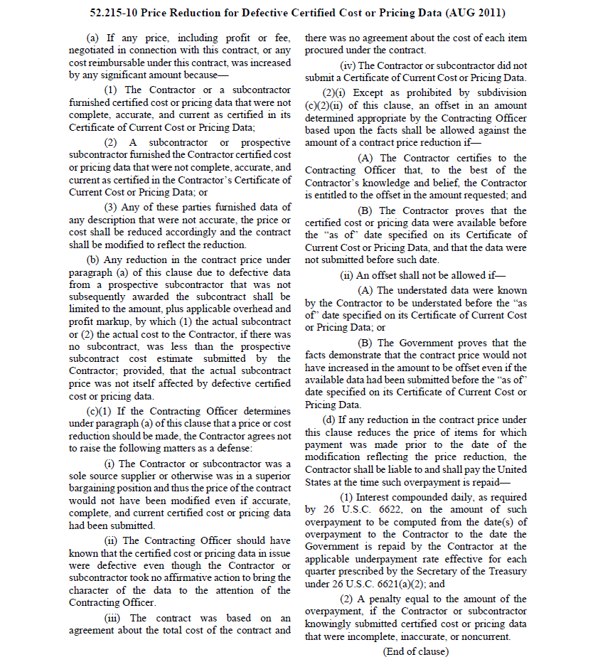 The Defective Subcontractor Data Problem A contracting officer awarded a sole