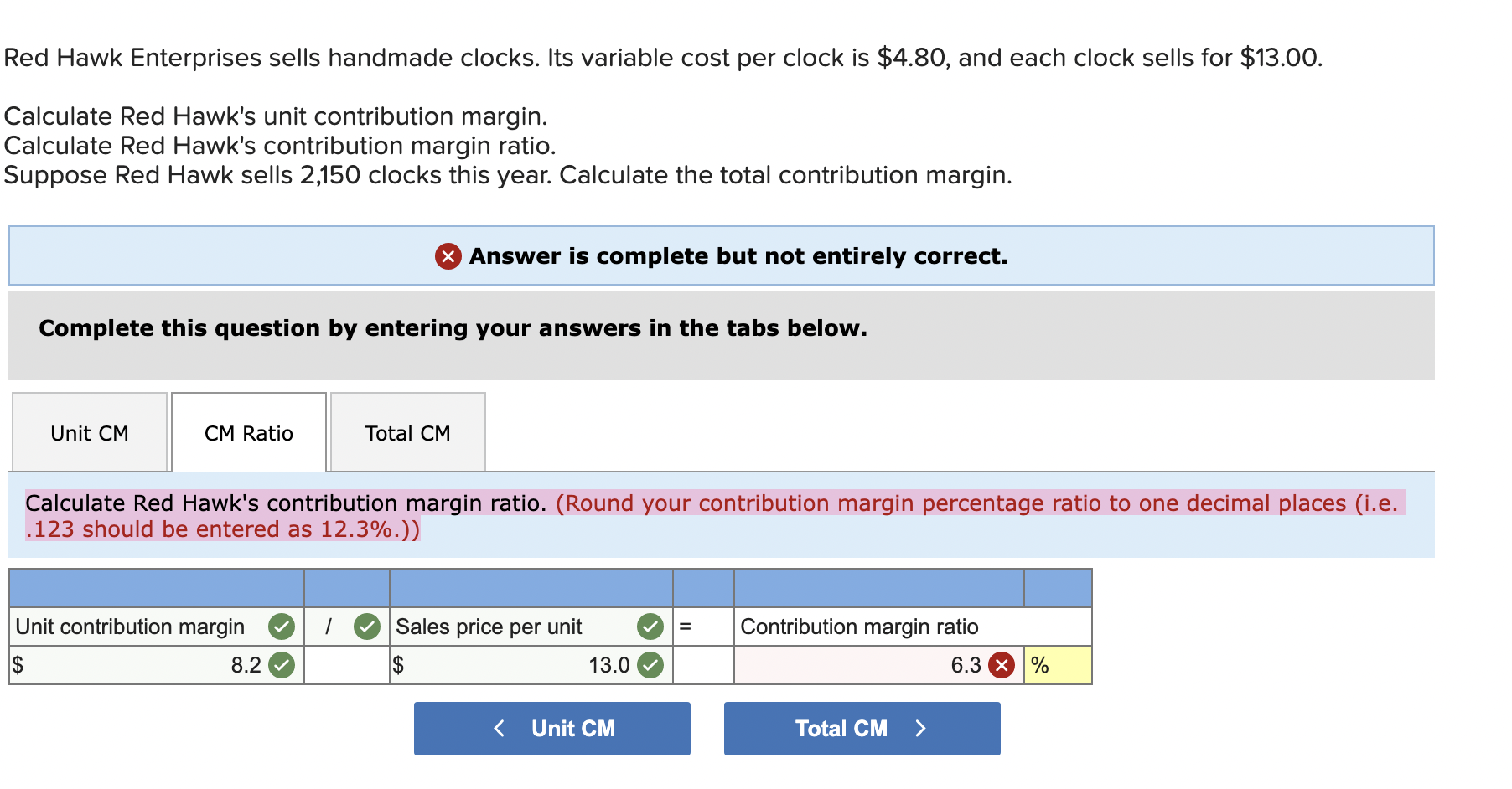 contribution margin. Calculate Red Hawk's contribution margin ratio. Suppose Red Hawk sells
