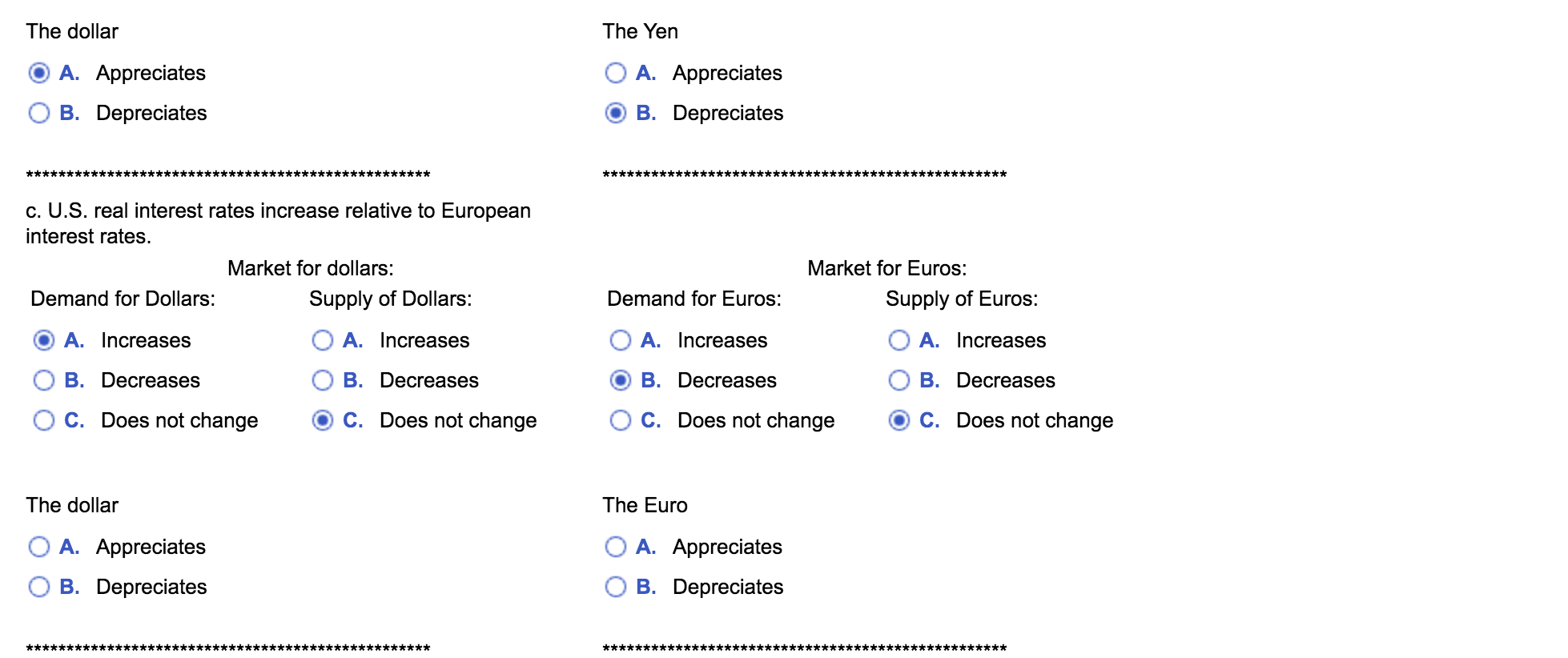 event will affect each of the markets. State whetherthe dollar will appreciate