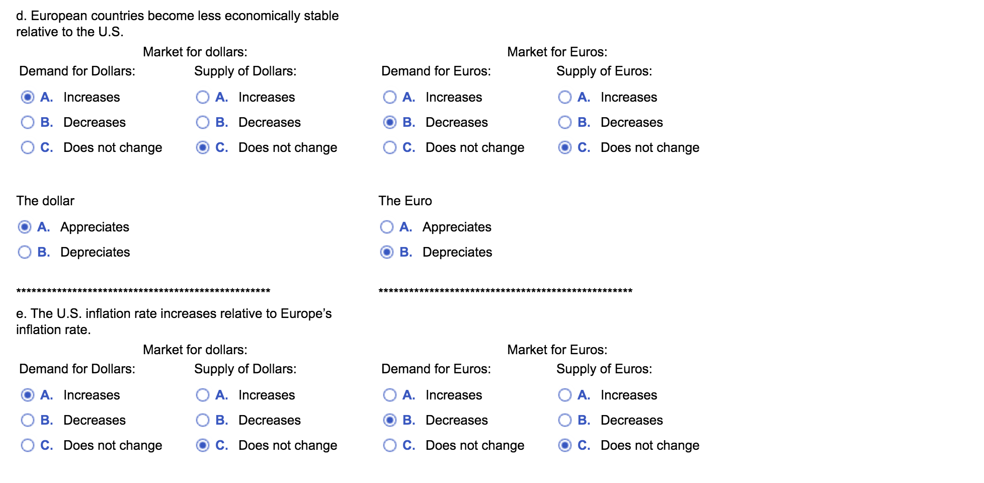 or depreciate. State whether the foreign currency will appreciate or depreciate. a.