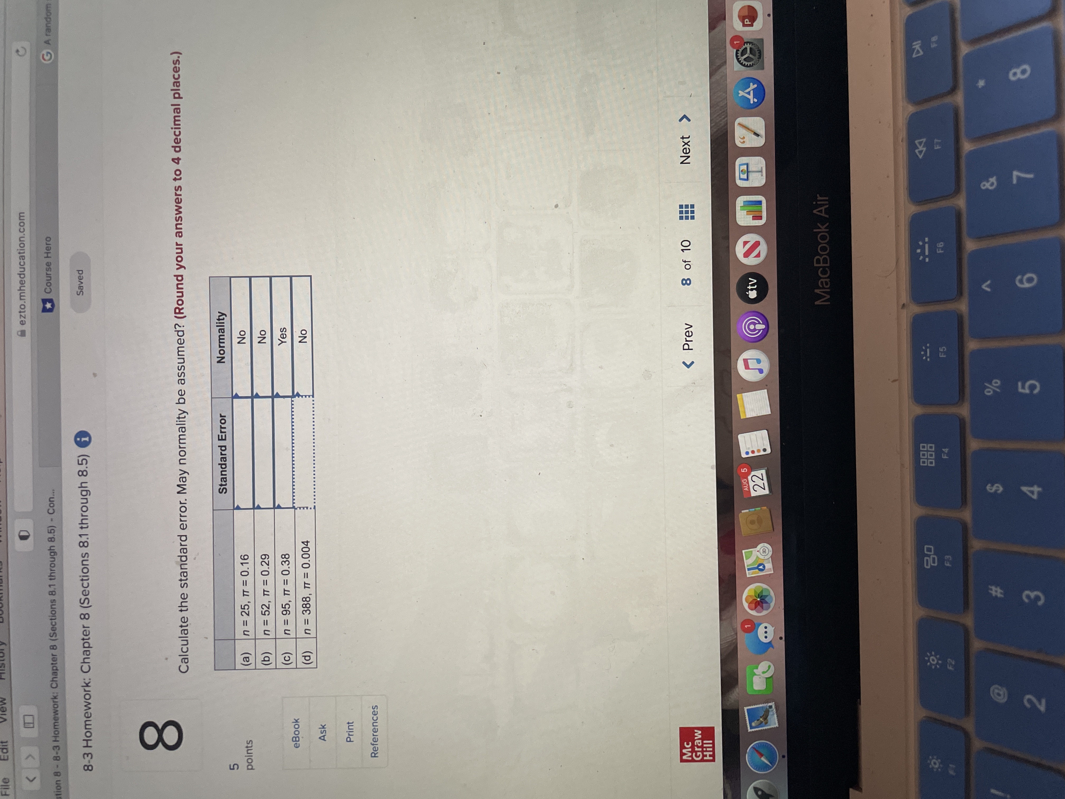  File Edit ezto.mheducation.com ition 8 - 8-3 Homework: Chapter 8 (Sections