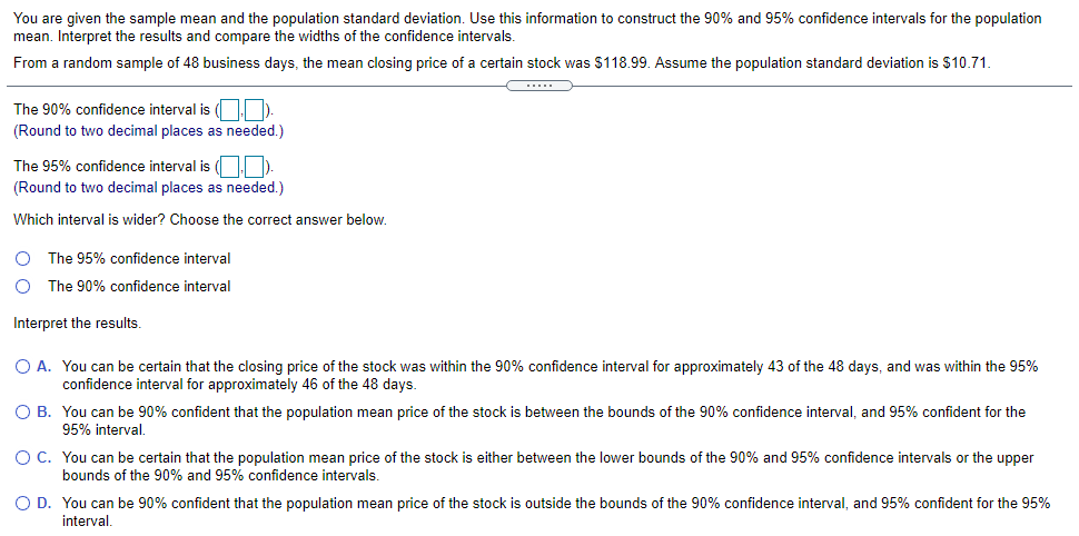 58 59 60 61 Drag each normal confidence interval given above to