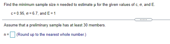 to for the confidence level c = 0.98 and sample size n