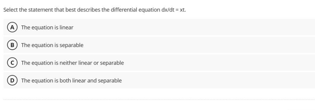 please a solution Select the statement that best describes the differential equation