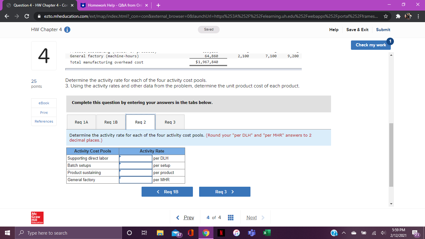 activity rate for each of the four activity cost pools. points 3.