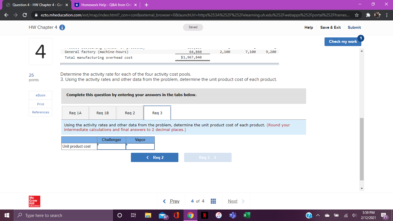 Using the activity rates and other data from the problem, determine the
