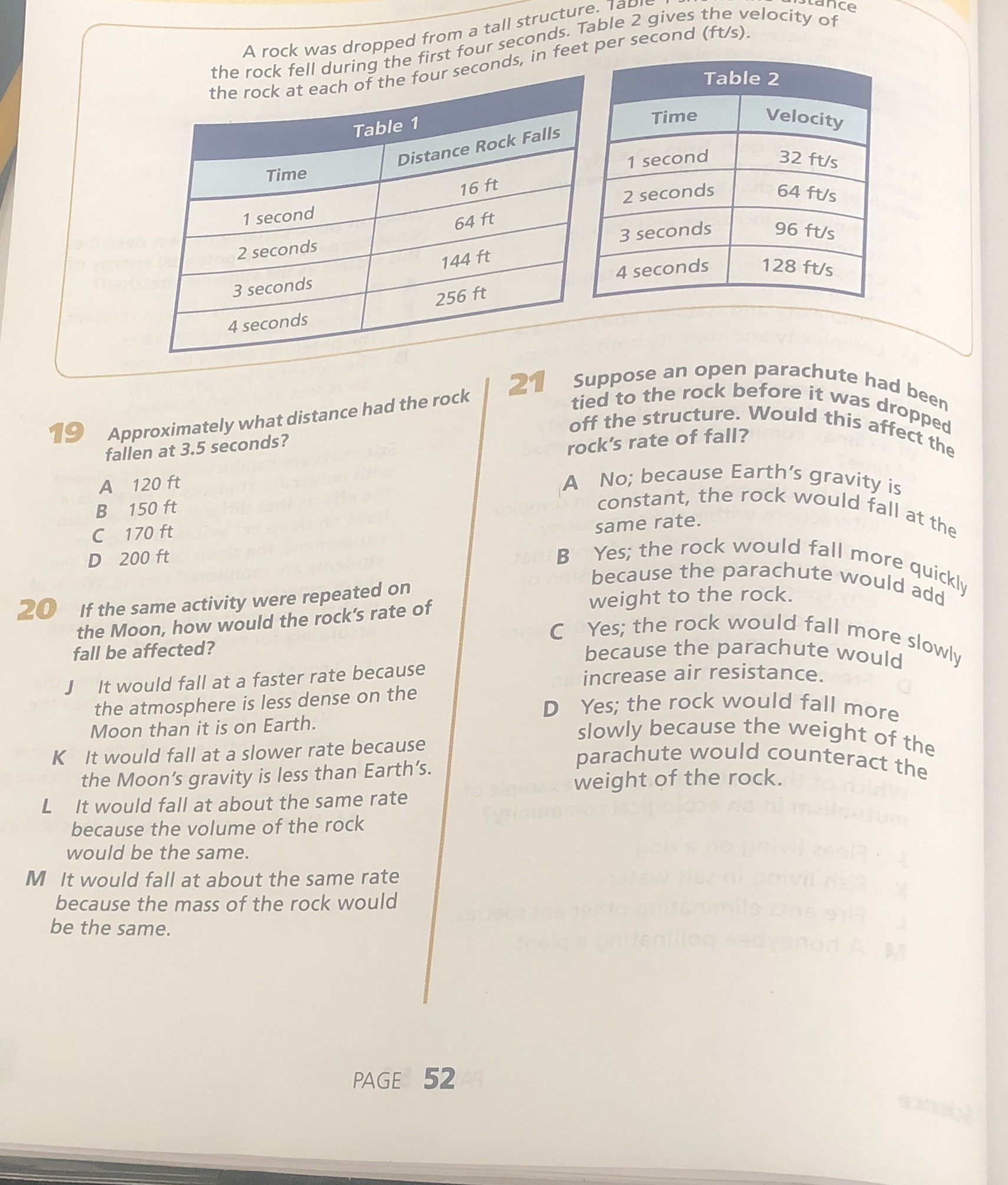 Could you answer all three please A rock was dropped from a