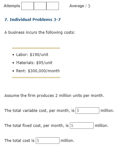 Attempts Average / 3 7. Individual Problems 3-7 A business incurs