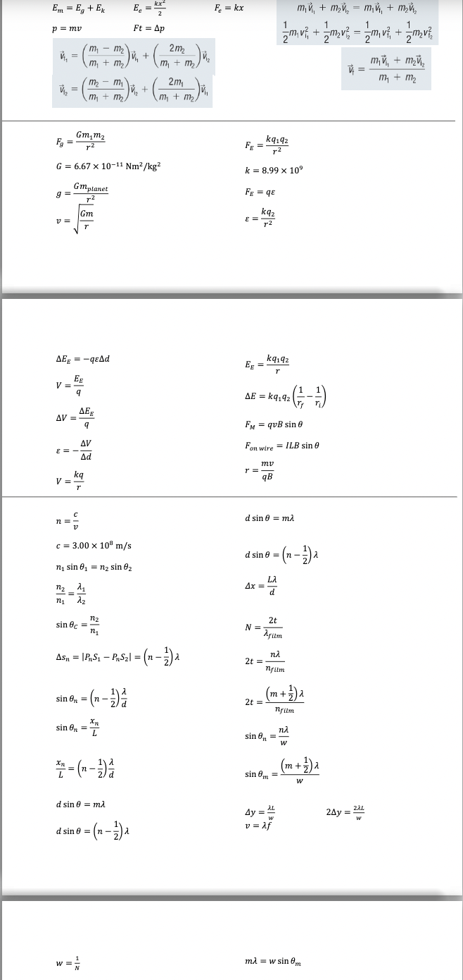 Answer the question using these formulas Em = Eg + Ek EQ