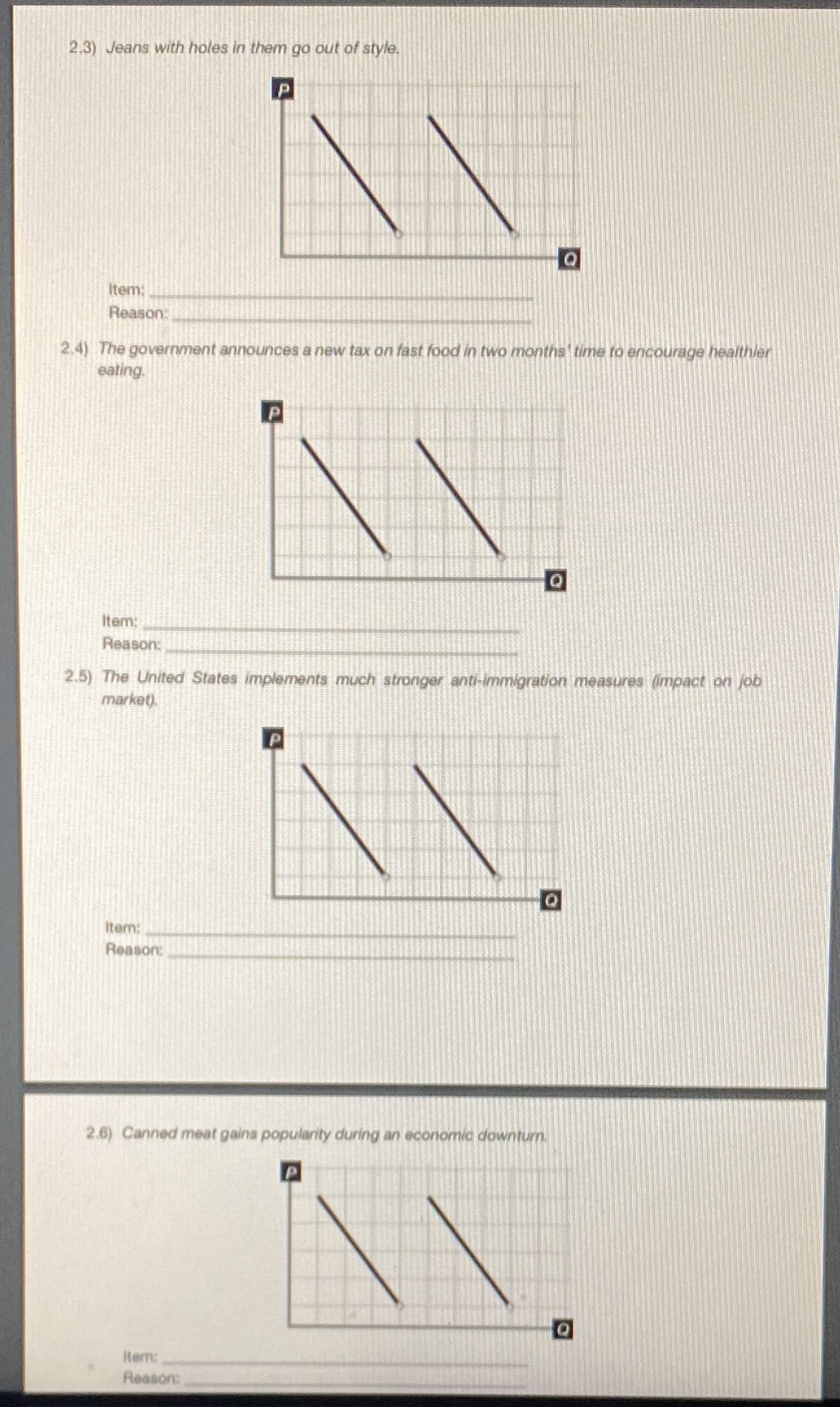 1. draw an arrow showing the direction in which demand moves for