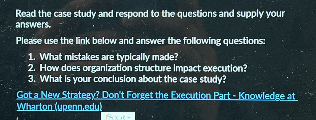Please read the article below. Read the case study and respond to