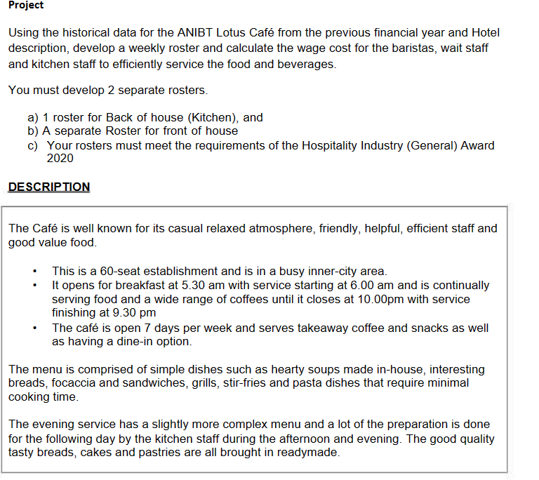 calculate the wage cost for the baristas, wait staff and kitchen staff