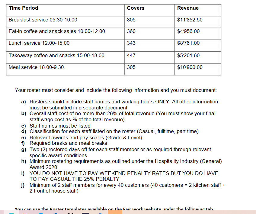 to efficiently service the food and beverages. You must develop 2 separate