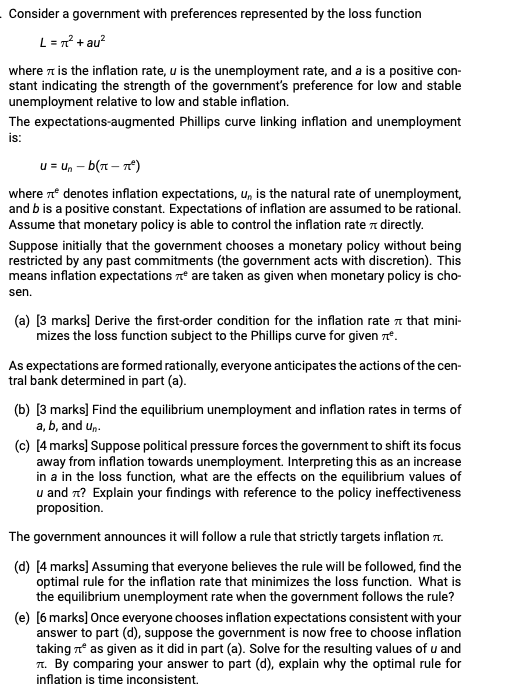 Homework Assignment # 2 Consider a government with preferences represented by the