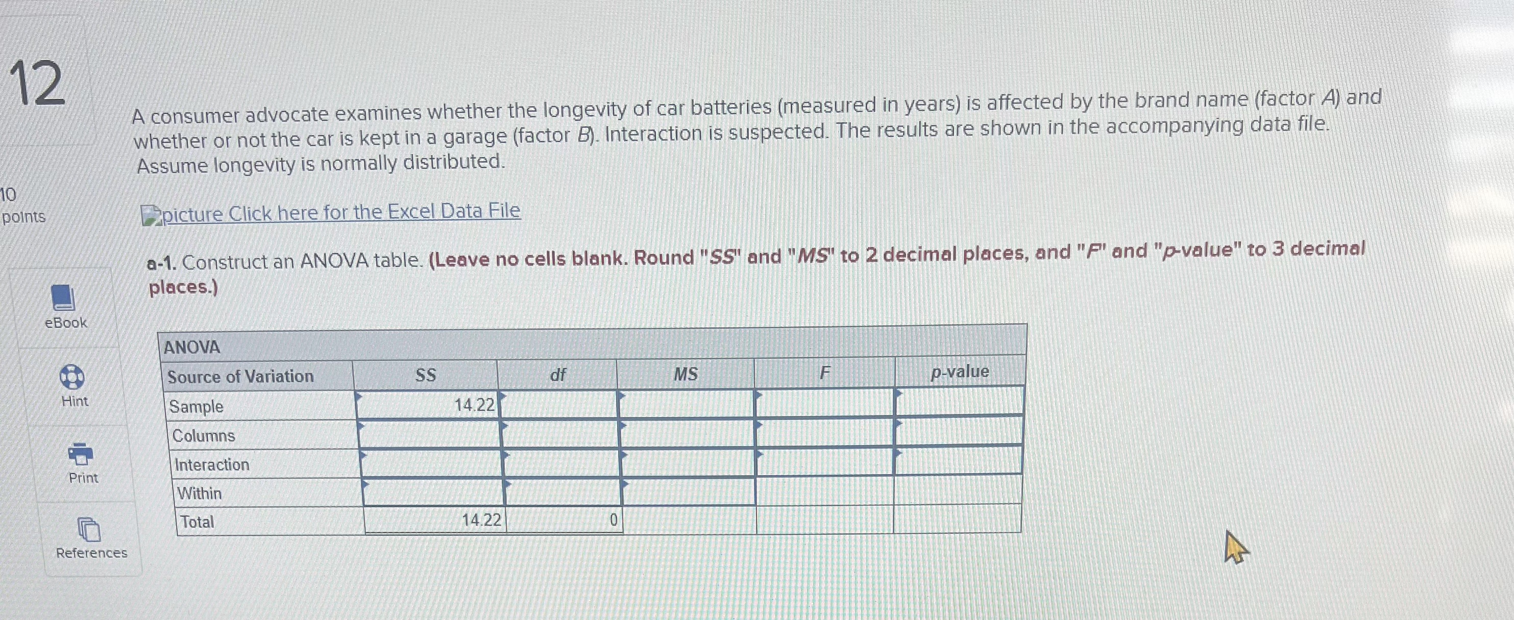 the brand name (factor A) and whether or not the car is