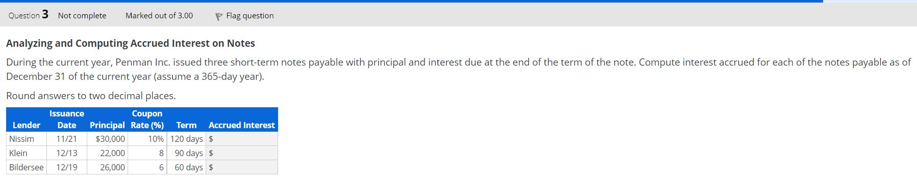 Analyzing and Computing Accrued Interest on NotesDuring the current year, Penman Inc.