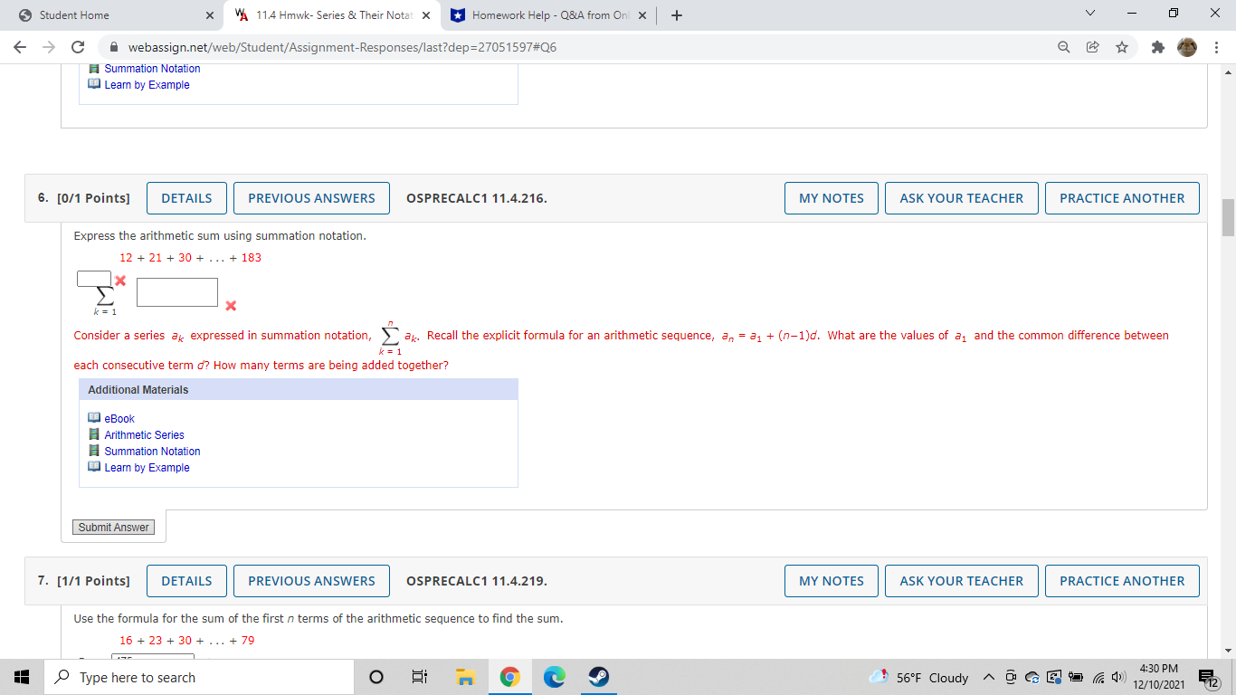 ... Summation Notation Learn by Example 6. [0/1 Points] DETAILS PREVIOUS ANSWERS