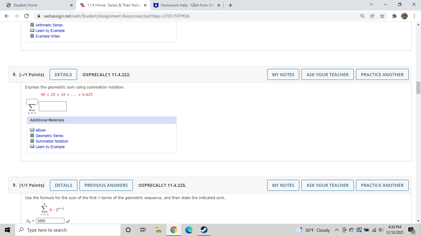OSPRECALC1 11.4.216. MY NOTES ASK YOUR TEACHER PRACTICE ANOTHER Express the arithmetic
