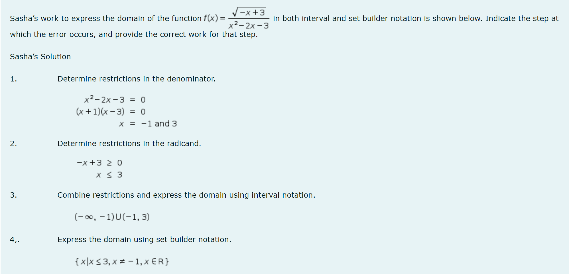 m x2- 2x - 3 which the error occurs, and provide