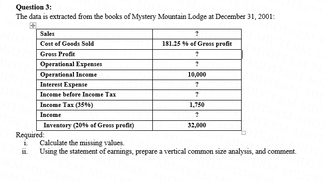 Solve the following question Question 3: The data is extracted from the