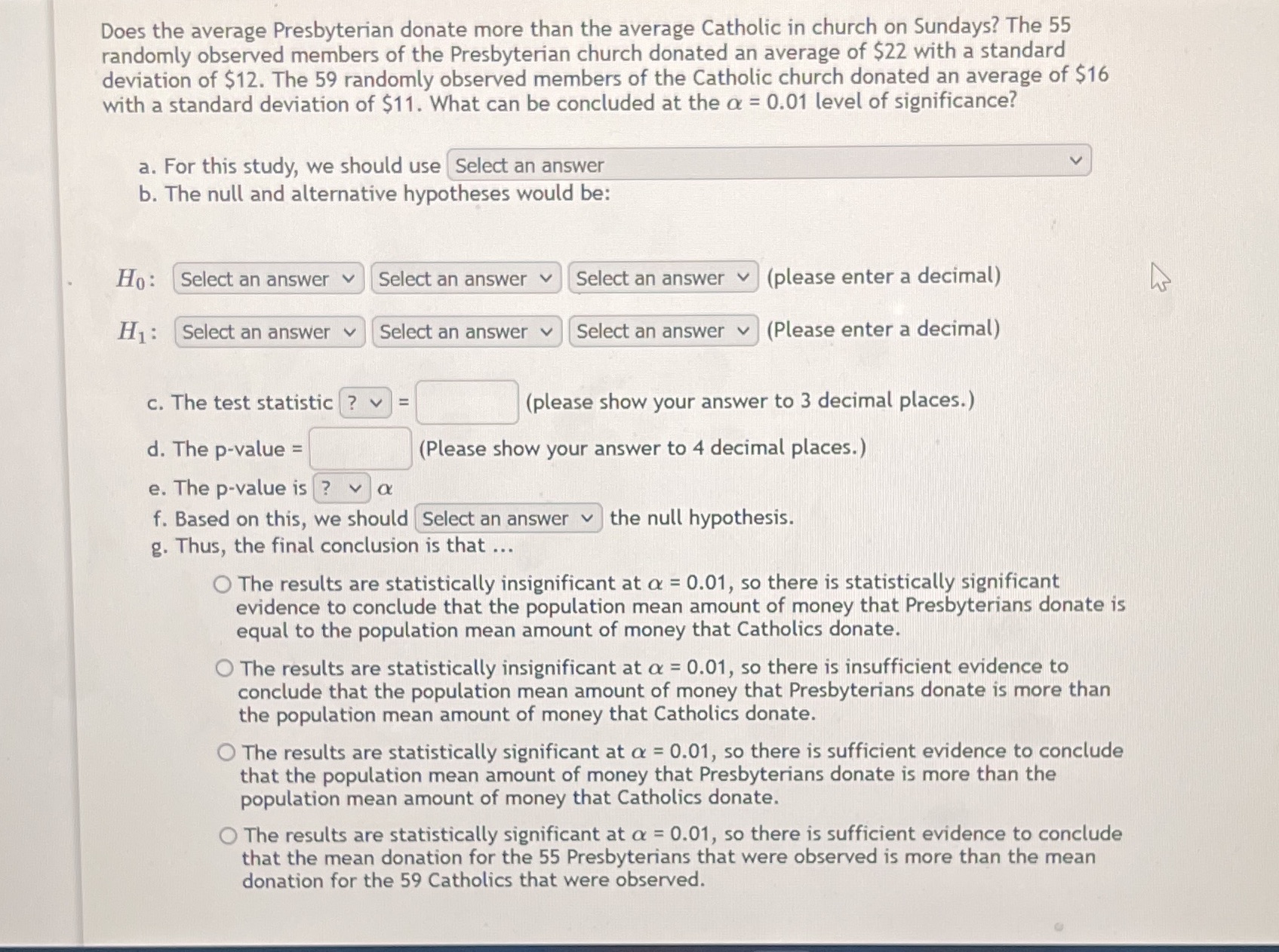 Does the average Presbyterian donate more than the average Catholic in