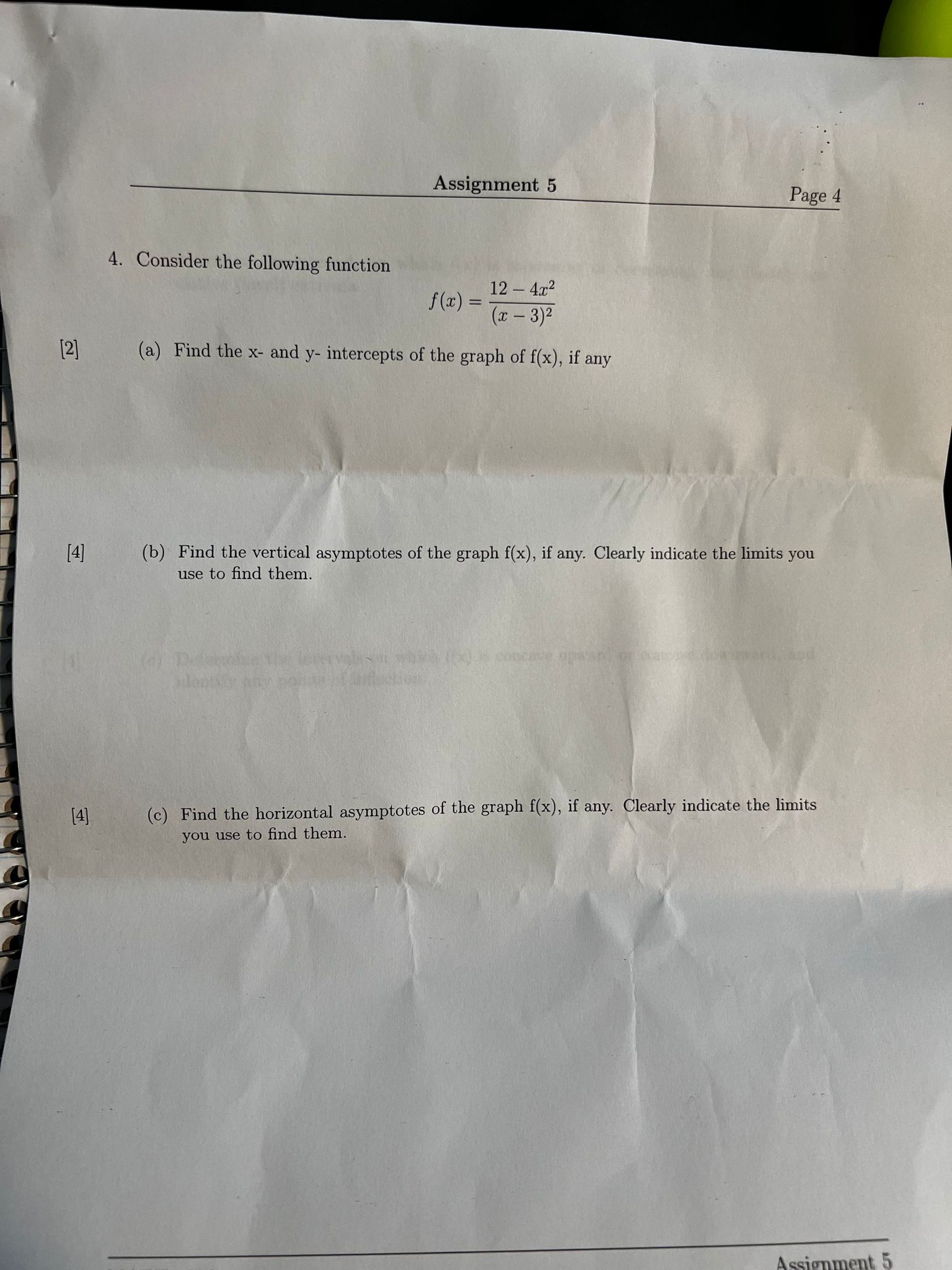  Assignment 5 Page 4 4. Consider the following function f(20) =